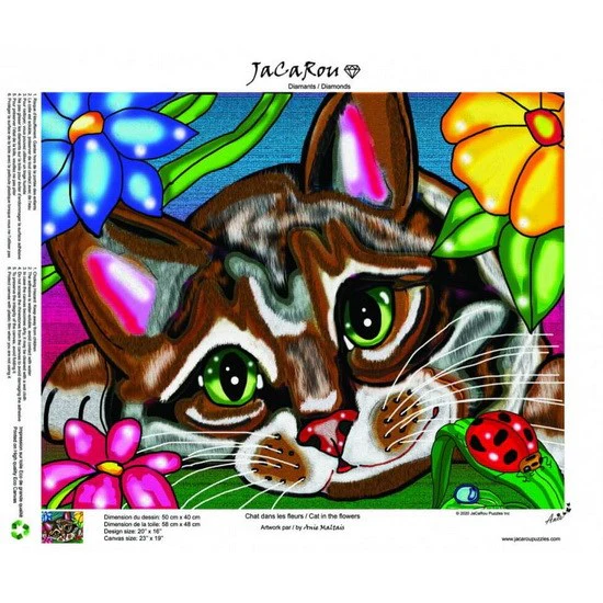 Chat dans les fleurs 50 x 40 cm