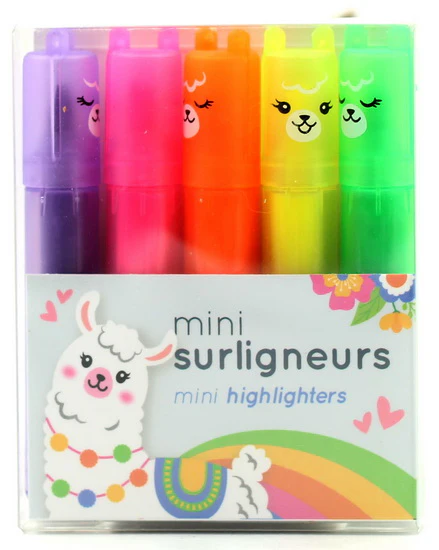 Ens. 5 mini surligneurs Lamas