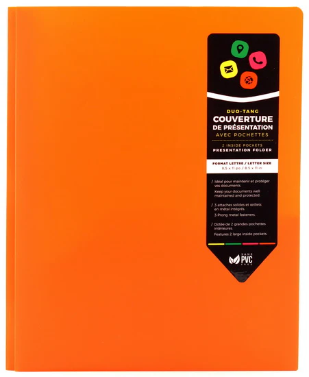 Duo-tang orange avec pochettes