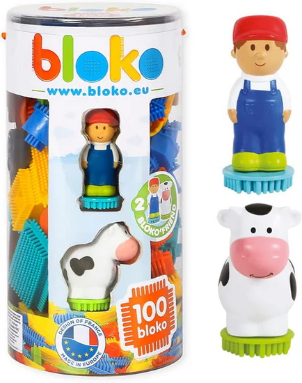 Tube 100 pcs avec 2 figurines 3D ferme Bloko