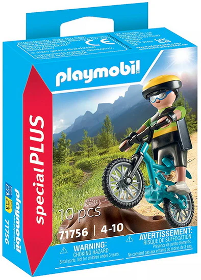 Cycliste avec VTT et souche d'arbre