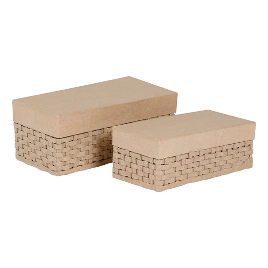 ENS. 2 BOÎTES TRESSÉES EN PAPIER MÂCHÉ - RECTANGULAIRE