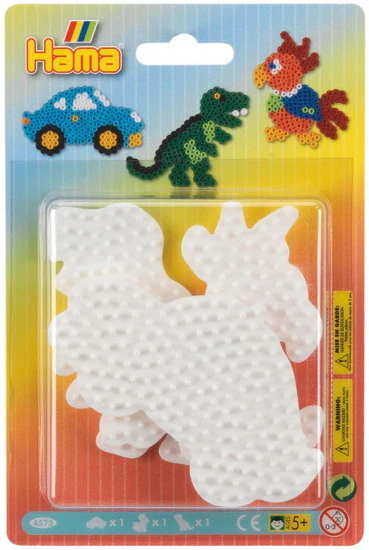 Hama 3 petites plaques: voiture, perroquet et dinosaure.