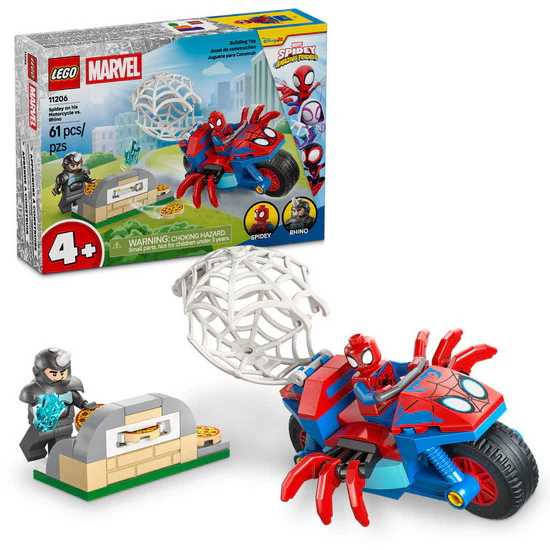 Spidey sur sa moto contre Rhino
