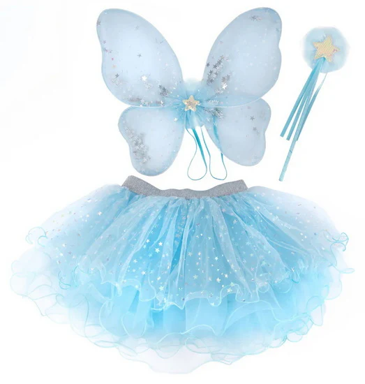 Ailes de fée célestes irisées, tutu, baguette magique 5-6 ans