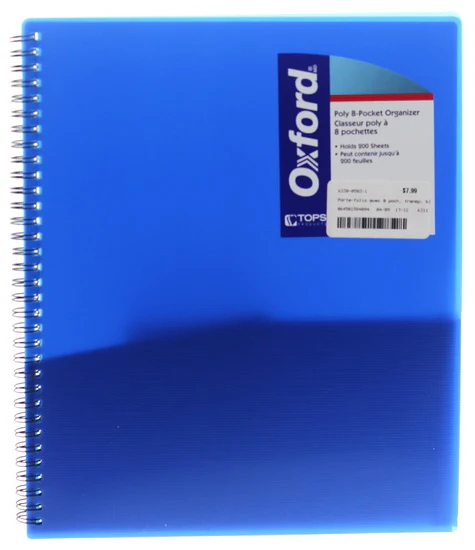 Couverture de présentation avec spirale 8 pochettes bleu